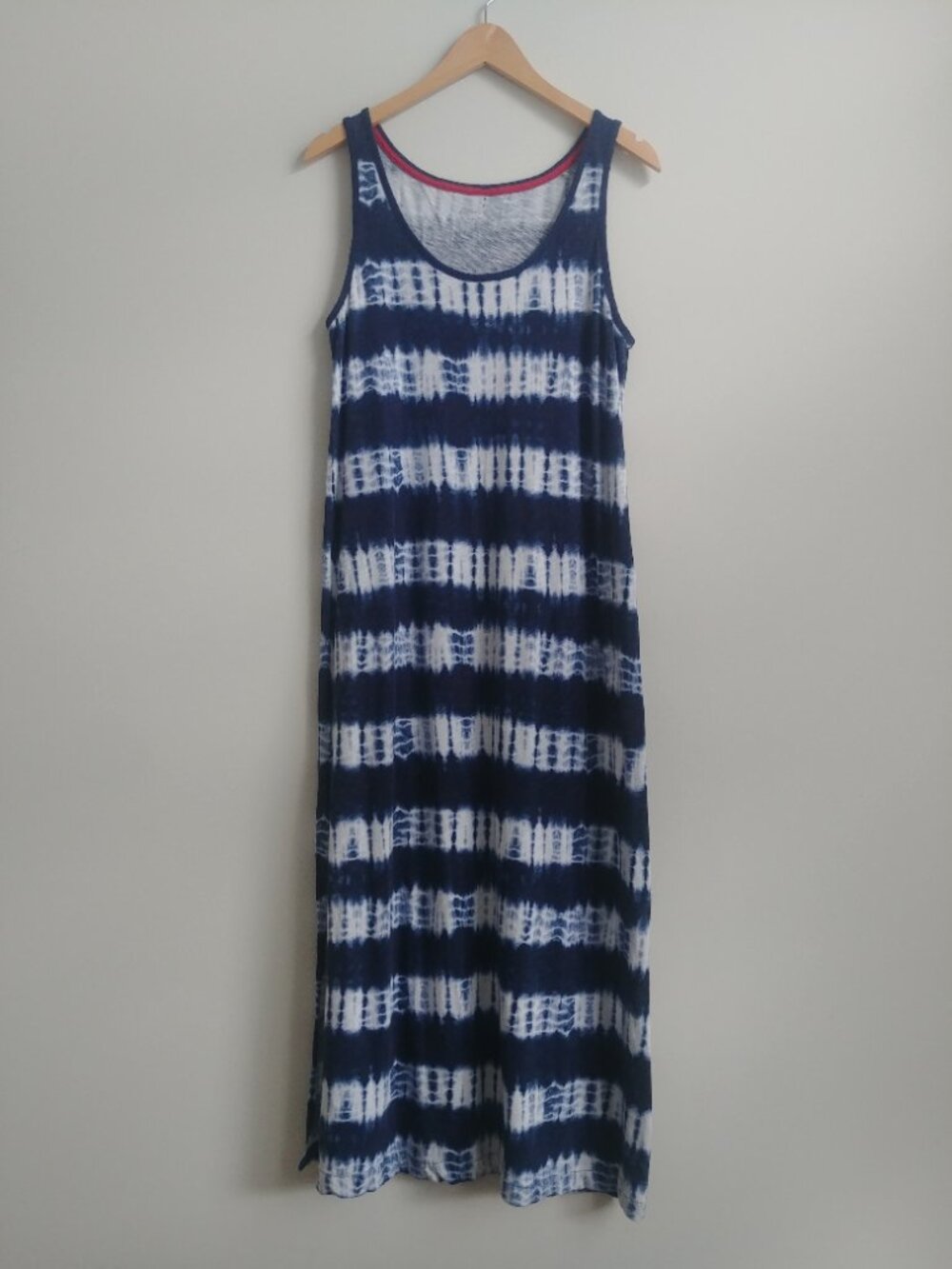 Eddie Bauer 100% cotton Large tie dye stripe sleeveless midi dress blue white